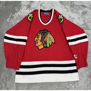 Vintage Chicago Blackhawks Starter Hockey Jersey Mens Mediun M Black Red 90s NHL